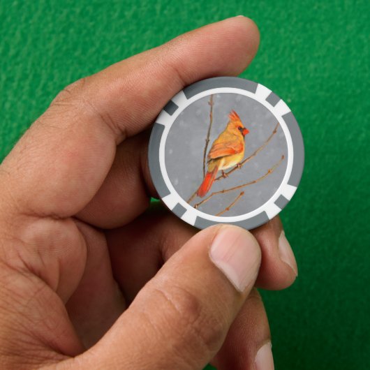 Kardinaal op vertakkingen - Oorspronkelijke vogelk Poker Chips (Hand)
