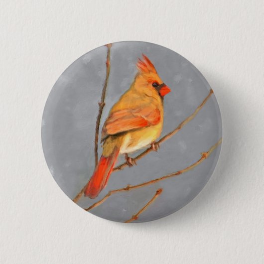 Kardinaal op vertakkingen - Oorspronkelijke vogelk Ronde Button 5,7 Cm (Voorkant)