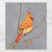 Kardinaal op vertakkingen - Oorspronkelijke vogelk Wijn Etiket (Enkel label)