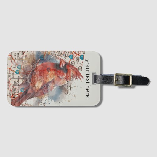 Kardinaal op Virginia Road Map aanpasbaar Bagagelabel (Voorkant (horizontaal))