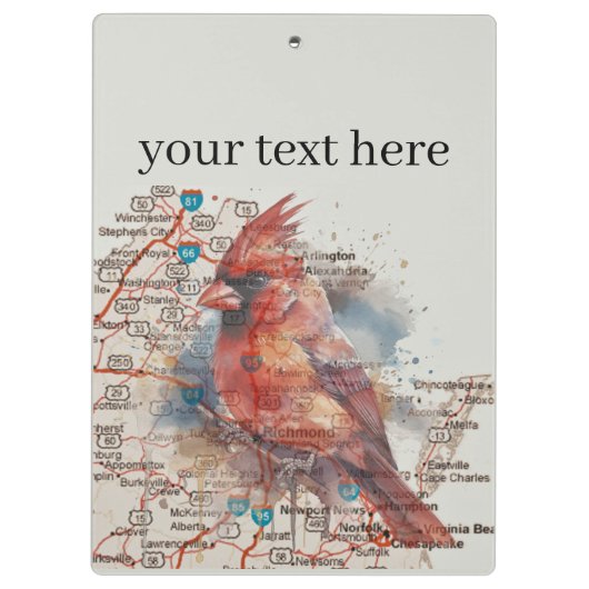 Kardinaal op Virginia Road Map aanpasbaar Klembord (Achterkant)