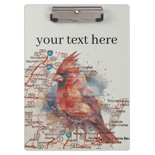 Kardinaal op Virginia Road Map aanpasbaar Klembord (Voorkant)