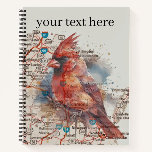 Kardinaal op Virginia Road Map aanpasbaar Notitieboek (Voorkant)