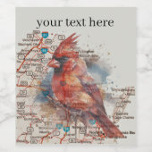 Kardinaal op Virginia Road Map aanpasbaar Wijn Etiket (Enkel label)