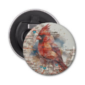 Kardinaal op Virginia Road Map Button Flesopener (Voorkant)