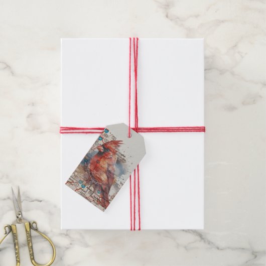 Kardinaal op Virginia Road Map Cadeaulabel (Met Touw)