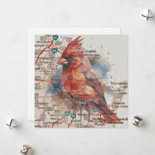 Kardinaal op Virginia Road Map Feestdagenkaart