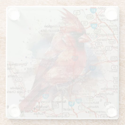 Kardinaal op Virginia Road Map Glazen Onderzetter (Achterkant)