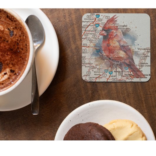 Kardinaal op Virginia Road Map Glazen Onderzetter