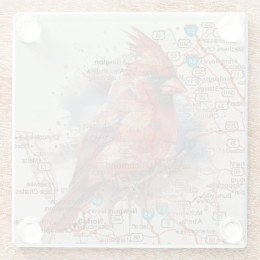 Kardinaal op Virginia Road Map Glazen Onderzetter (Achterkant)