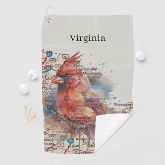 Kardinaal op Virginia Road Map Golfhanddoek (Insitu)