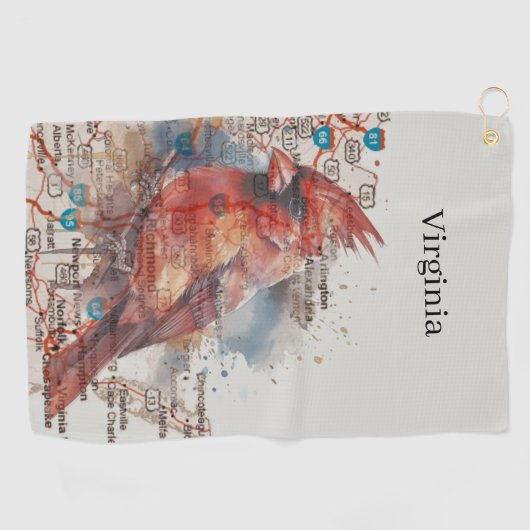Kardinaal op Virginia Road Map Golfhanddoek (Horizontaal)