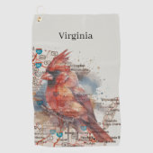 Kardinaal op Virginia Road Map Golfhanddoek (Voorkant)