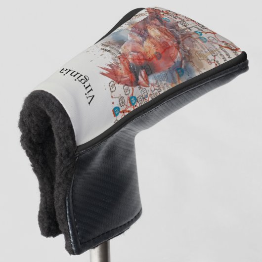Kardinaal op Virginia Road Map Golfheadcover (3/4 voorkant)