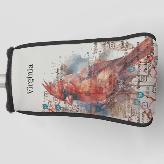 Kardinaal op Virginia Road Map Golfheadcover (Voorkant)