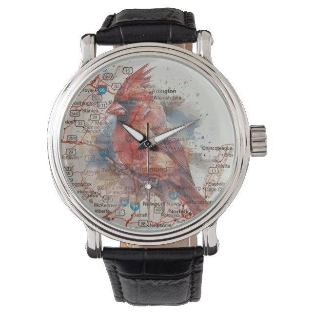 Kardinaal op Virginia Road Map Horloge (Voorkant)