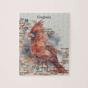 Kardinaal op Virginia Road Map Legpuzzel