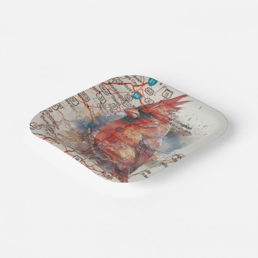 Kardinaal op Virginia Road Map Papieren Bordje (Gebogen)