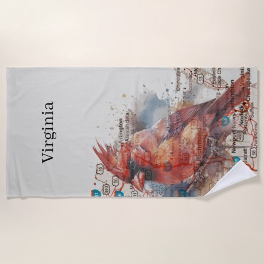 Kardinaal op Virginia Road Map Strandlaken (Voorkant)