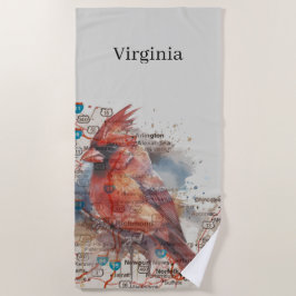 Kardinaal op Virginia Road Map Strandlaken
