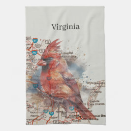 Kardinaal op Virginia Road Map Theedoek