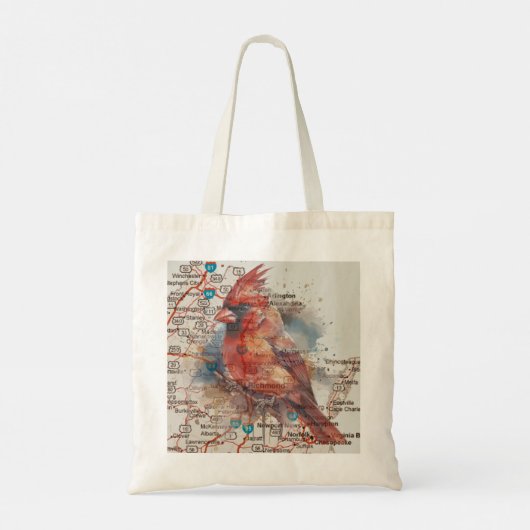 Kardinaal op Virginia Road Map Tote Bag (Achterkant)