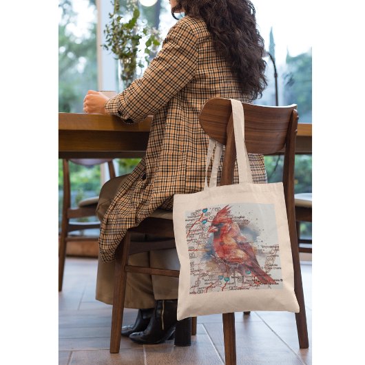 Kardinaal op Virginia Road Map Tote Bag