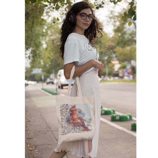 Kardinaal op Virginia Road Map Tote Bag