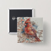 Kardinaal op Virginia Road Map Vierkante Button 5,1 Cm (Voorkant /achterkant)