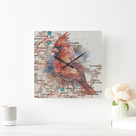 Kardinaal op Virginia Road Map Vierkante Klok (Huis)