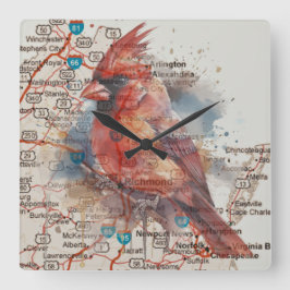 Kardinaal op Virginia Road Map Vierkante Klok