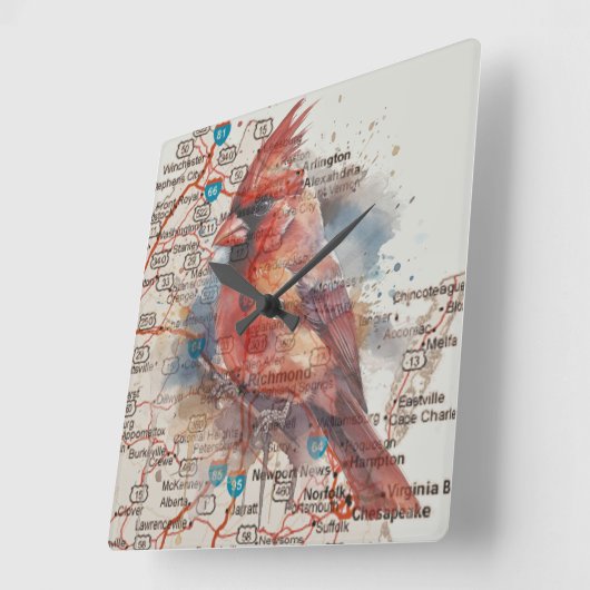 Kardinaal op Virginia Road Map Vierkante Klok (Hoek)