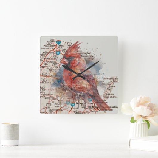 Kardinaal op Virginia Road Map Vierkante Klok (Huis)