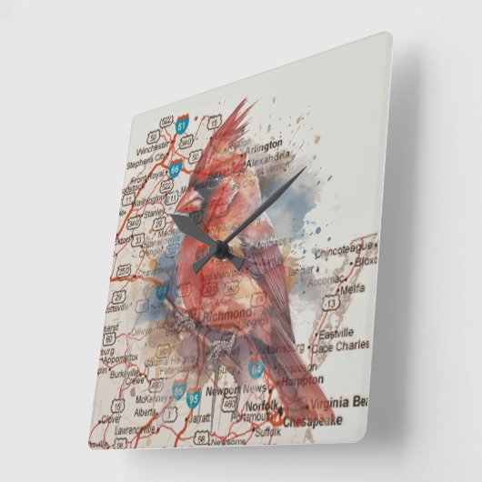 Kardinaal op Virginia Road Map Vierkante Klok (Hoek)