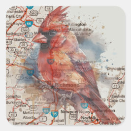 Kardinaal op Virginia Road Map Vierkante Sticker