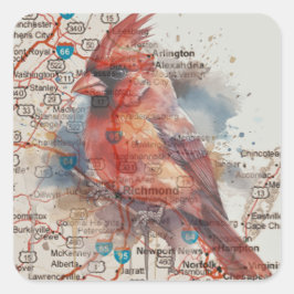 Kardinaal op Virginia Road Map Vierkante Sticker
