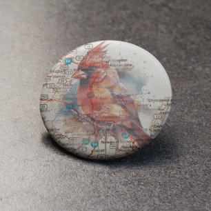 Kardinaal op Virginia wegenkaart aquarel kunst Button Flesopener