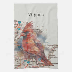 Kardinaal op Virginia wegenkaart aquarel kunst Theedoek