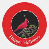 Kardinaal op Zwarte en Rode Vakantie Ronde Sticker (Voorkant)