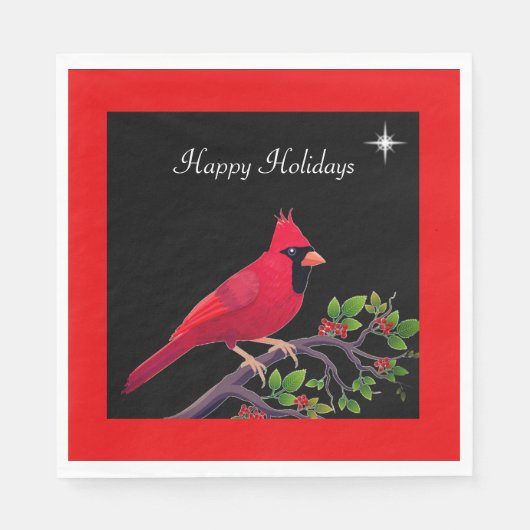 Kardinaal op Zwarte en Rode Vakantie Servet (Voorkant)