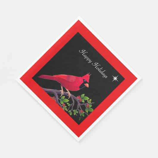 Kardinaal op Zwarte en Rode Vakantie Servet (Hoek)