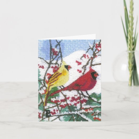 Kardinaal Paar in de sneeuw Feestdagen Kaart (Voorkant)