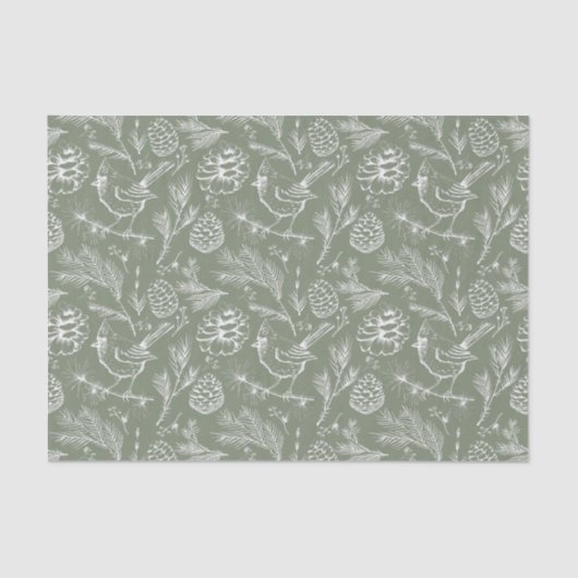 Kardinaal, Pinecones en Winter Berry Sage Tissuepapier (Voorkant)