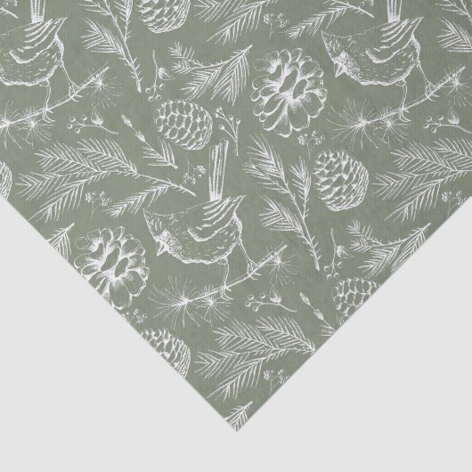 Kardinaal, Pinecones en Winter Berry Sage Tissuepapier (Detail)