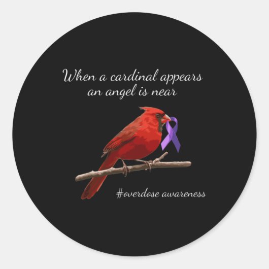 Kardinaal Purples Ribbon Overdosis Bewustheid Ange Ronde Sticker (Voorkant)