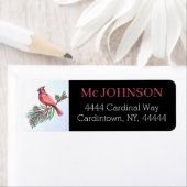 Kardinaal Red Bird Branch Illustratie Art Adres Etiket (Insitu)