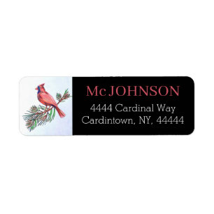 Kardinaal Red Bird Branch Illustratie Art Adres Etiket