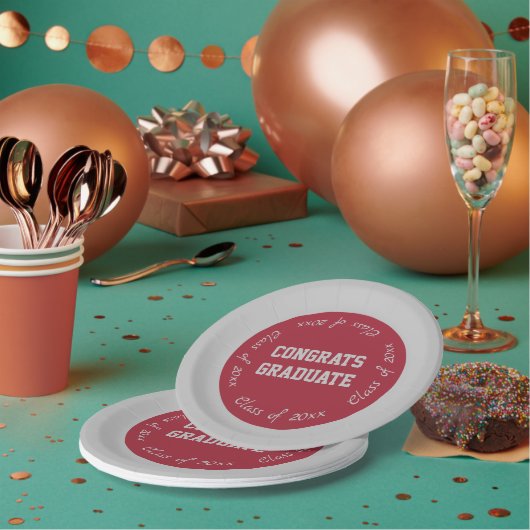 Kardinaal Red Grey Congrats Afstuderen Klasse van  Papieren Bordje (Multi)