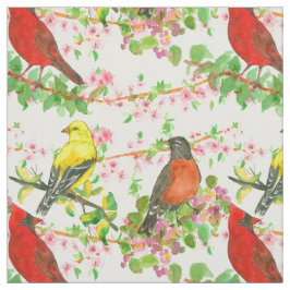 Kardinaal Robins Goldfinch Spring Tree Botanical Stof