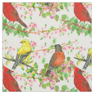 Kardinaal Robins Goldfinch Spring Tree Botanical Stof
